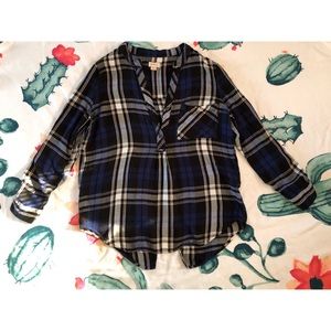 Split open back plaid blouses